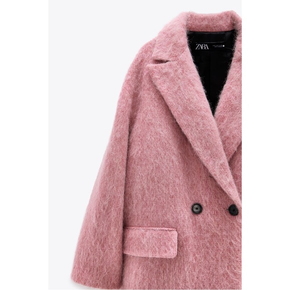 ZARA LIMITED EDITION BLOGGER FAVE Fuzzy Pink Wool Coat Alpaca Wool Trench Coat - Picture 3 of 16